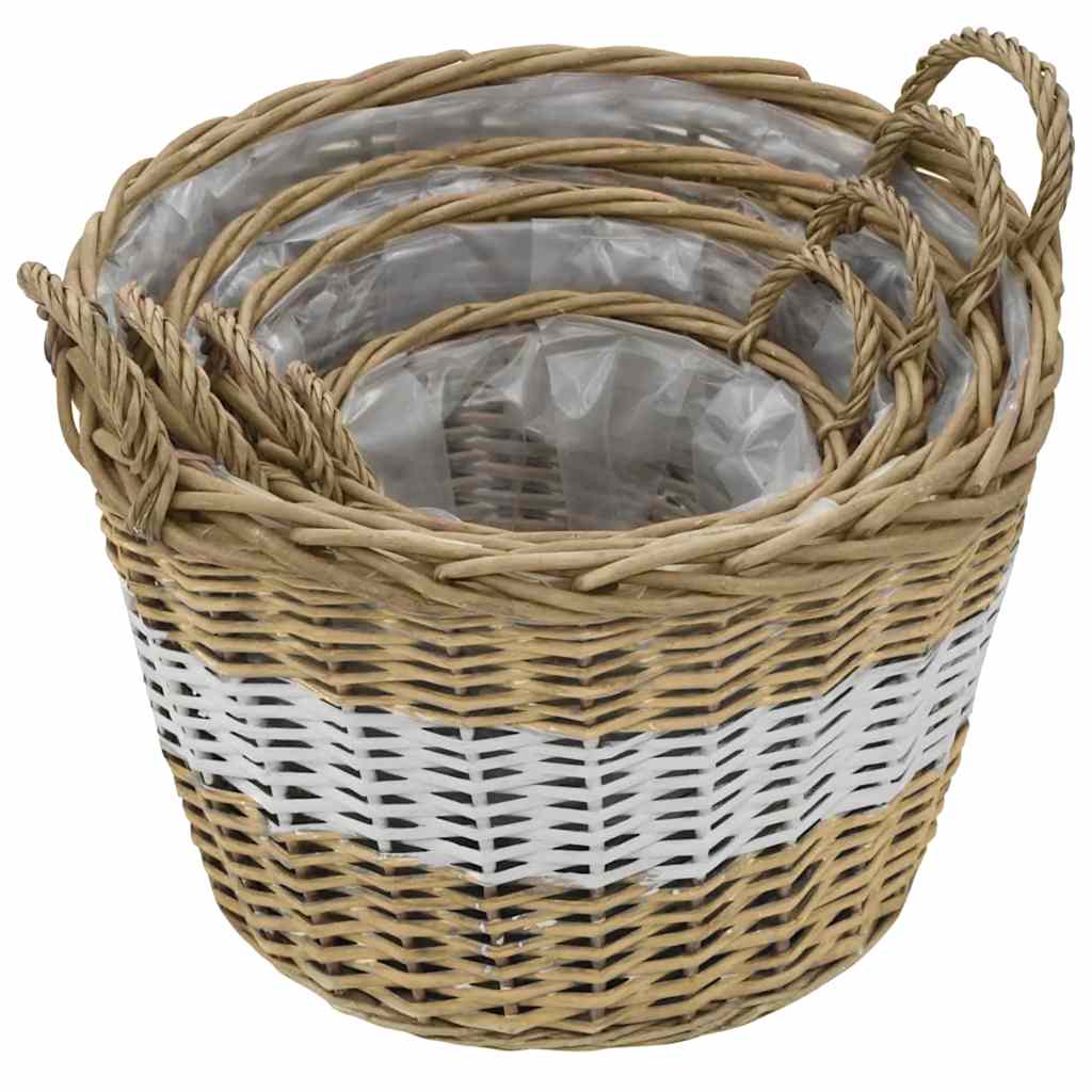 vidaXL Γλάστρες Υπερυψωμένες 4 τεμ. Wicker με Επένδυση Πολυαιθυλενίου - Image 3