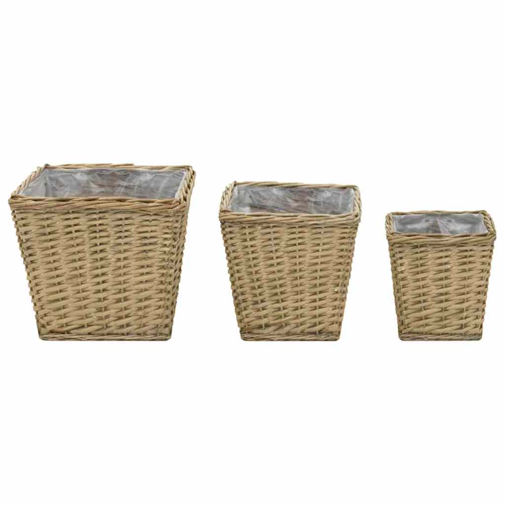 vidaXL Γλάστρες Υπερυψωμένες 3 τεμ. Wicker με Επένδυση Πολυαιθυλενίου - Image 2
