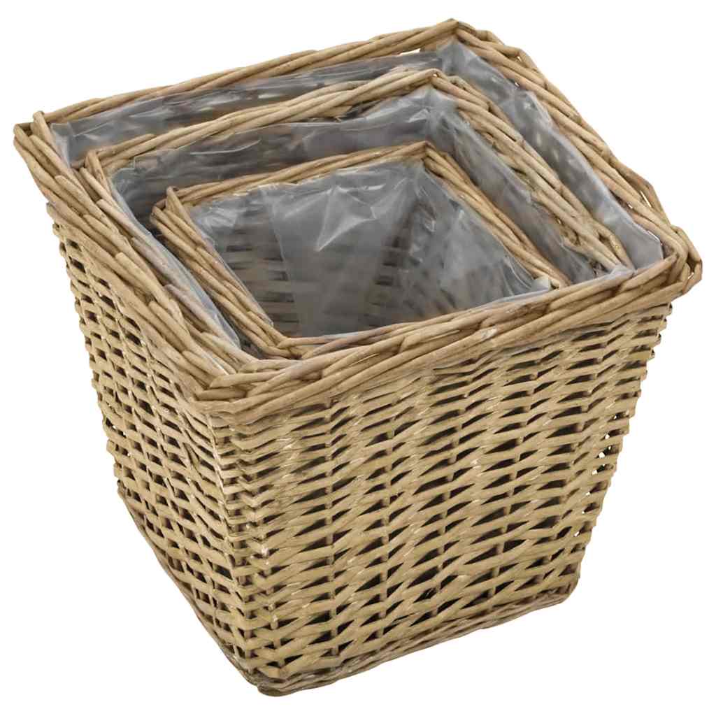 vidaXL Γλάστρες Υπερυψωμένες 3 τεμ. Wicker με Επένδυση Πολυαιθυλενίου - Image 3