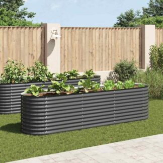 vidaXL Ζαρντινιέρα Υπερυψωμένη Γκρι 320x80x81 εκ. Γαλβανισμ. Χάλυβας