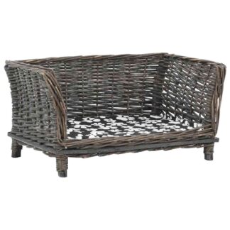 vidaXL Καλάθι Σκύλου με Μαξιλάρι Γκρι 50x33x30 εκ. Φυσικό Ξύλο Ιτιάς