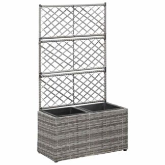 vidaXL Ζαρντινιέρα Υπερυψωμένη+Καφασωτό Γκρι 58x30x107 εκ. Συνθ. Ρατάν