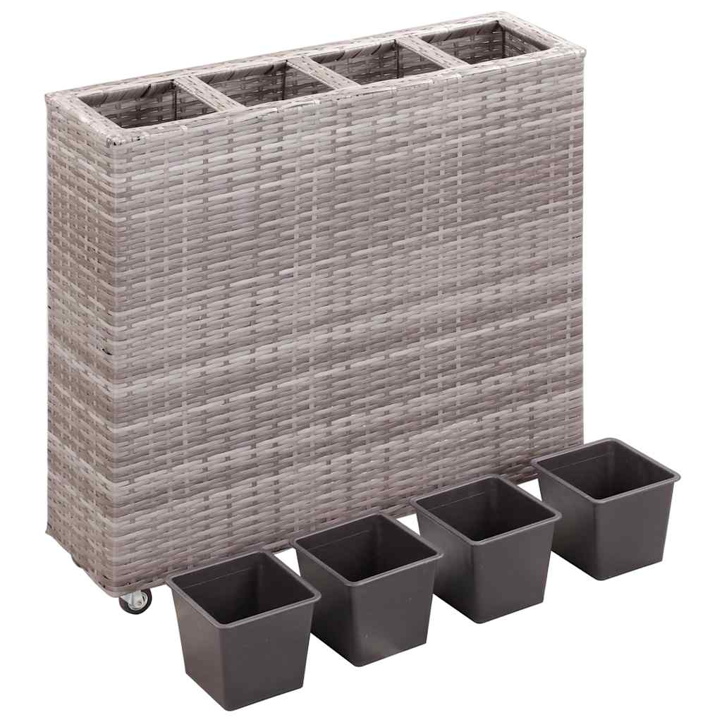 vidaXL Ζαρντινιέρα Υπερυψωμένη 4 Δοχεία Γκρι 80x22x79 εκ. Συνθ. Ρατάν - Image 3