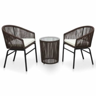 vidaXL Σετ Επίπλων Bistro 3 Τεμαχίων Καφέ Ρατάν Πολυαιθ. με Μαξιλάρια