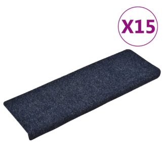vidaXL Πατάκια Σκαλιών Αυτοκόλλητα 15 τεμ. Μπλε Ορθογώνια Άκρη 65x21x4 εκ.