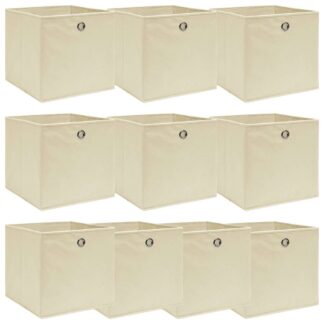vidaXL Κουτιά Αποθήκευσης 10 τεμ. Κρεμ 32 x 32 x 32 εκ. Υφασμάτινα