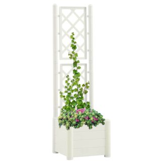 vidaXL Ζαρντινιέρα Κήπου με Καφασωτό Λευκή 43x43x142 εκ Πολυπροπυλένιο