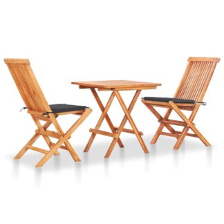 vidaXL Σετ Επίπλων Mπιστρό 3 τεμ. Μασίφ Ξύλο Teak με Ανθρακί Μαξιλάρια
