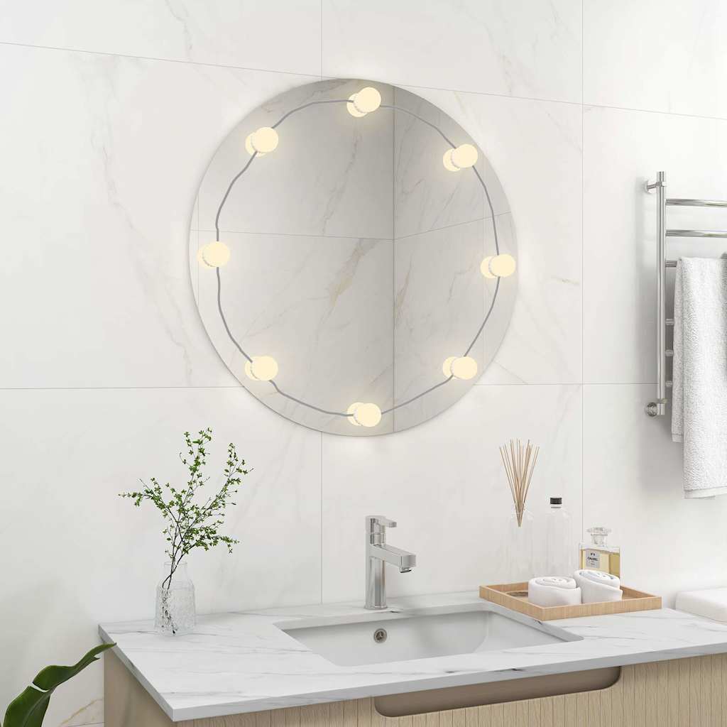 vidaXL Καθρέφτης Τοίχου Στρόγγυλος με Φωτισμό LED Γυάλινος