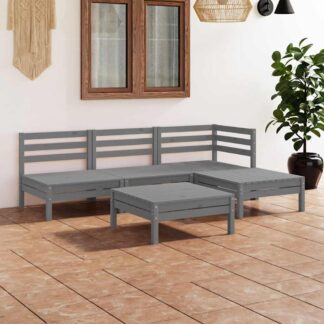 vidaXL Σαλόνι Κήπου Σετ 5 Τεμαχίων Γκρι από Μασίφ Ξύλο Πεύκου
