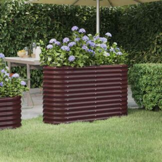 vidaXL Ζαρντινιέρα Καφέ 114x40x68 εκ. Γαλβανισμένος χάλυβας