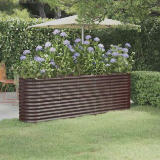 vidaXL Ζαρντινιέρα Καφέ 224x40x68 εκ. Γαλβανισμένος χάλυβας