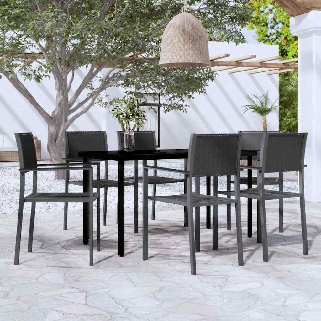 vidaXL Σετ Τραπεζαρίας Κήπου 7 Τεμαχίων Μαύρο