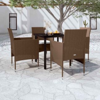 vidaXL Σετ Τραπεζαρίας Κήπου 5 Τεμαχίων Καφέ & Μαύρο με Μαξιλάρια
