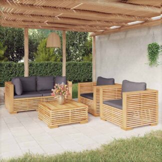 vidaXL Σαλόνι Κήπου Σετ 5 Τεμαχίων από Μασίφ Ξύλο Teak με Μαξιλάρια