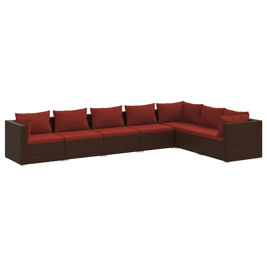 vidaXL Σαλόνι Κήπου Σετ 7 Τεμαχίων Καφέ Συνθετικό Ρατάν με Μαξιλάρια - Image 2