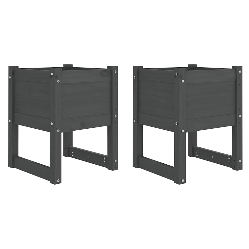 vidaXL Ζαρντινιέρες 2 τεμ. Γκρι 40x40x52,5 εκ. από Μασίφ Ξύλο Πεύκου - Image 2