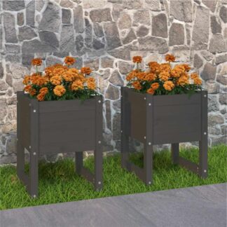 vidaXL Ζαρντινιέρες 2 τεμ. Γκρι 40x40x52,5 εκ. από Μασίφ Ξύλο Πεύκου