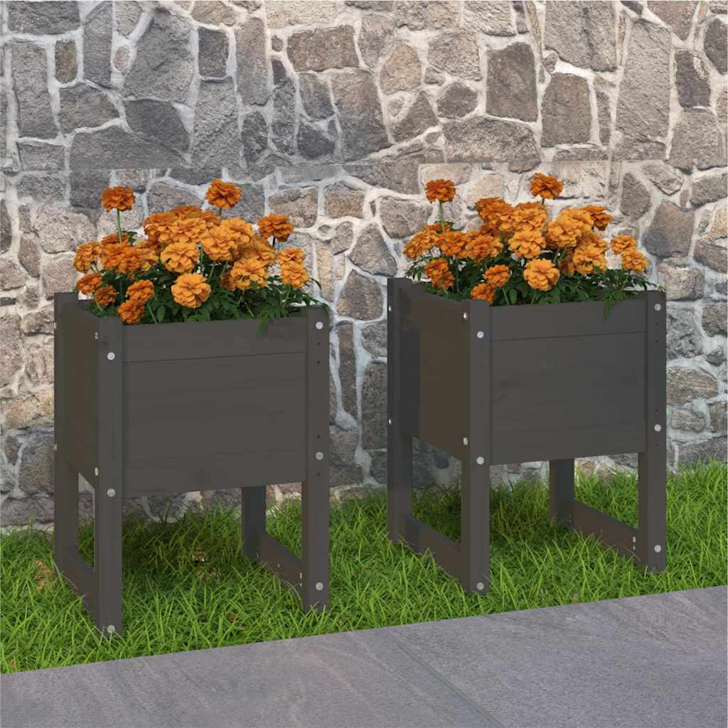 vidaXL Ζαρντινιέρες 2 τεμ. Γκρι 40x40x52,5 εκ. από Μασίφ Ξύλο Πεύκου