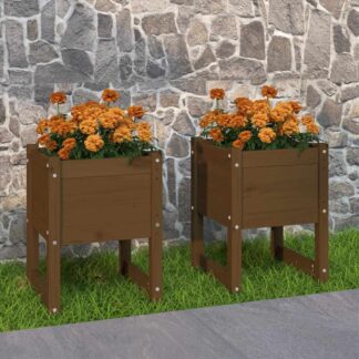 vidaXL Ζαρντινιέρες 2 τεμ. Μελί 40x40x52,5 εκ. από Μασίφ Ξύλο Πεύκου