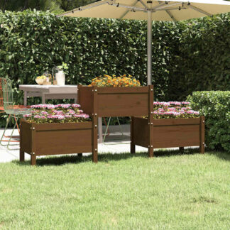 vidaXL Ζαρντινιέρα Καφέ Μελί 178,5 x 44 x 75 εκ. από Μασίφ Ξύλο Πεύκου