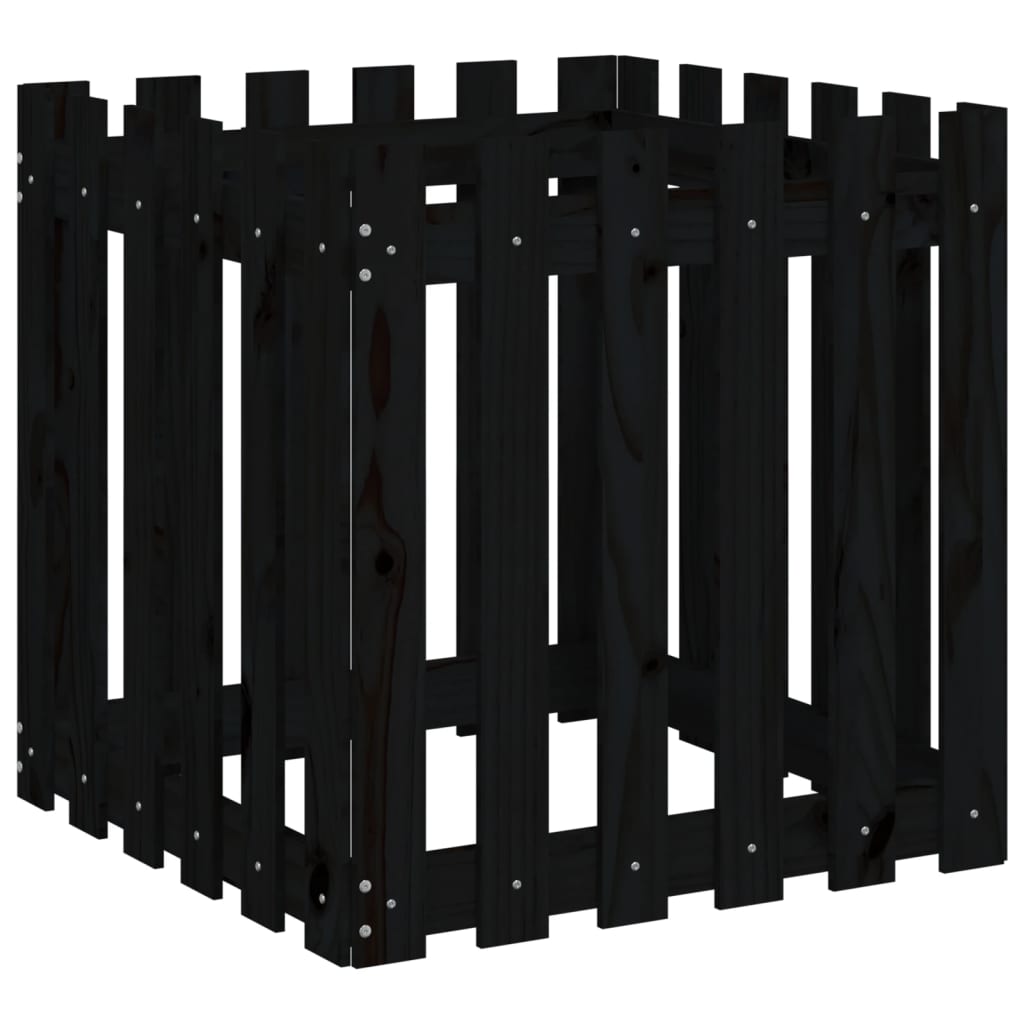 vidaXL Ζαρντινιέρα με Σχέδιο Φράχτη Μαύρη 60 x 60 x 60 εκ. Μασίφ Πεύκο - Image 2