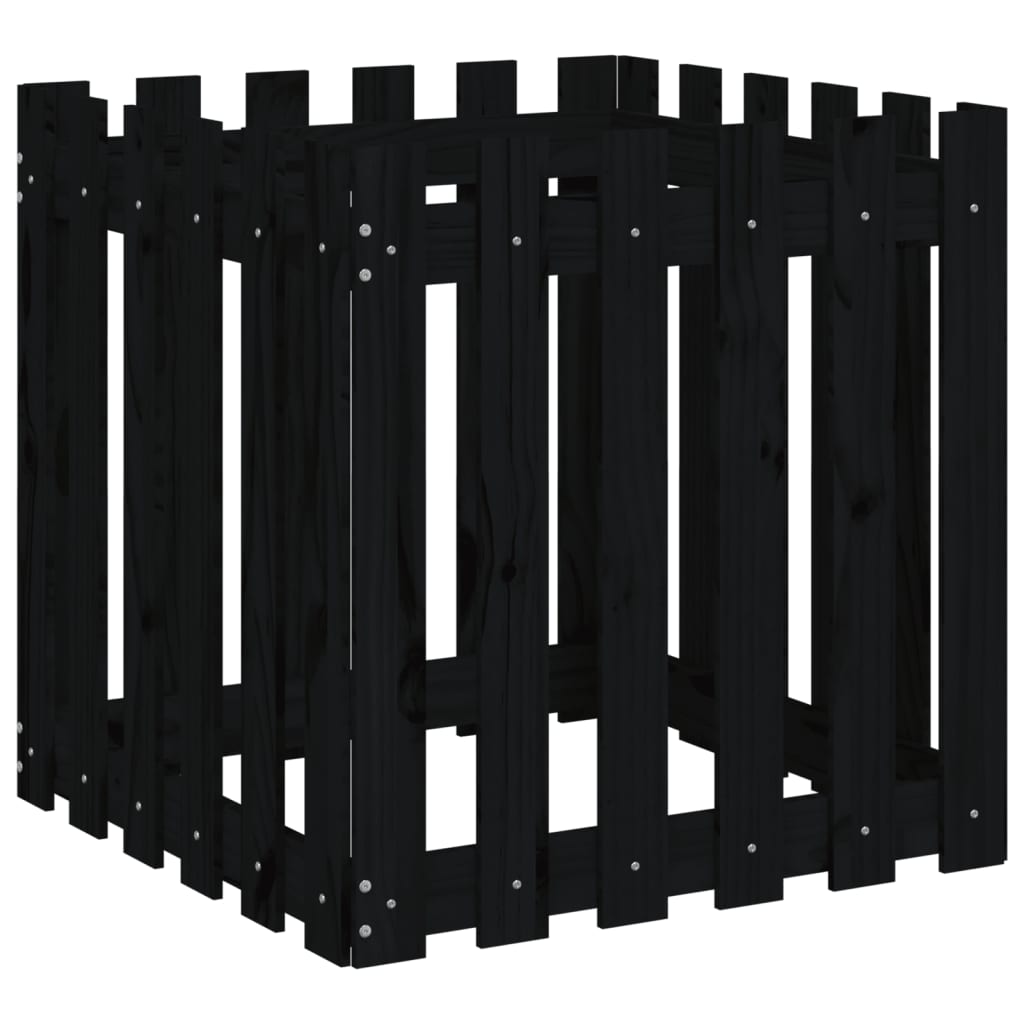 vidaXL Ζαρντινιέρα με Σχέδιο Φράχτη Μαύρη 60 x 60 x 60 εκ. Μασίφ Πεύκο - Image 4
