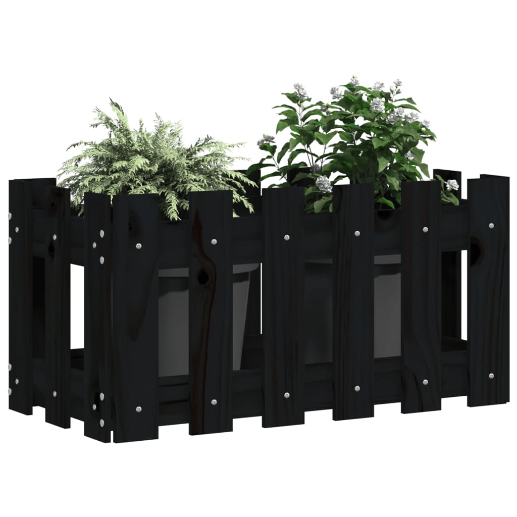 vidaXL Ζαρντινιέρα με Σχέδιο Φράχτη Μαύρη 60 x 30 x 30 εκ. Μασίφ Πεύκο - Image 3