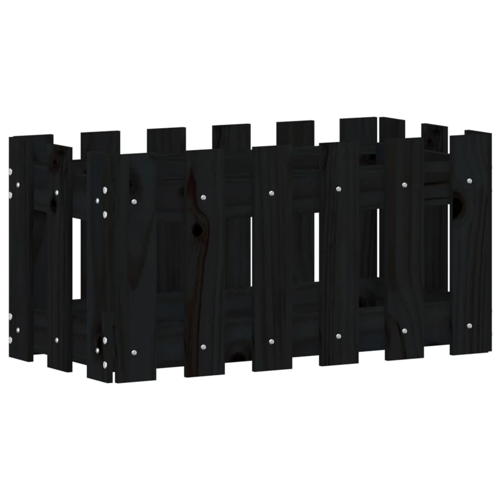 vidaXL Ζαρντινιέρα με Σχέδιο Φράχτη Μαύρη 60 x 30 x 30 εκ. Μασίφ Πεύκο - Image 4