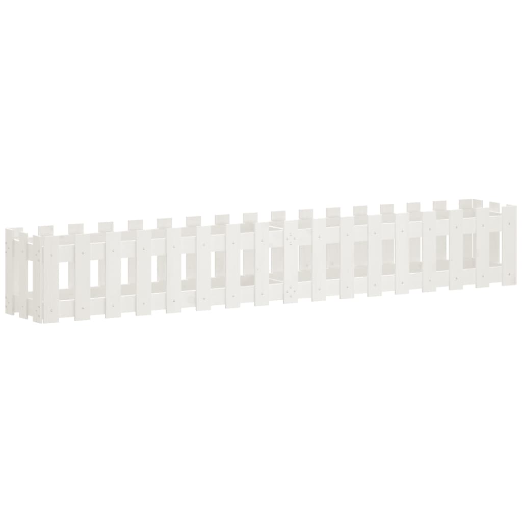 vidaXL Ζαρντινιέρα με Σχέδιο Φράχτη Λευκή 200x30x30 εκ. Μασίφ Πεύκο - Image 2