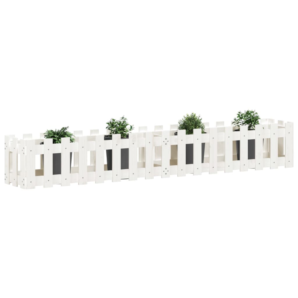 vidaXL Ζαρντινιέρα με Σχέδιο Φράχτη Λευκή 200x30x30 εκ. Μασίφ Πεύκο - Image 3