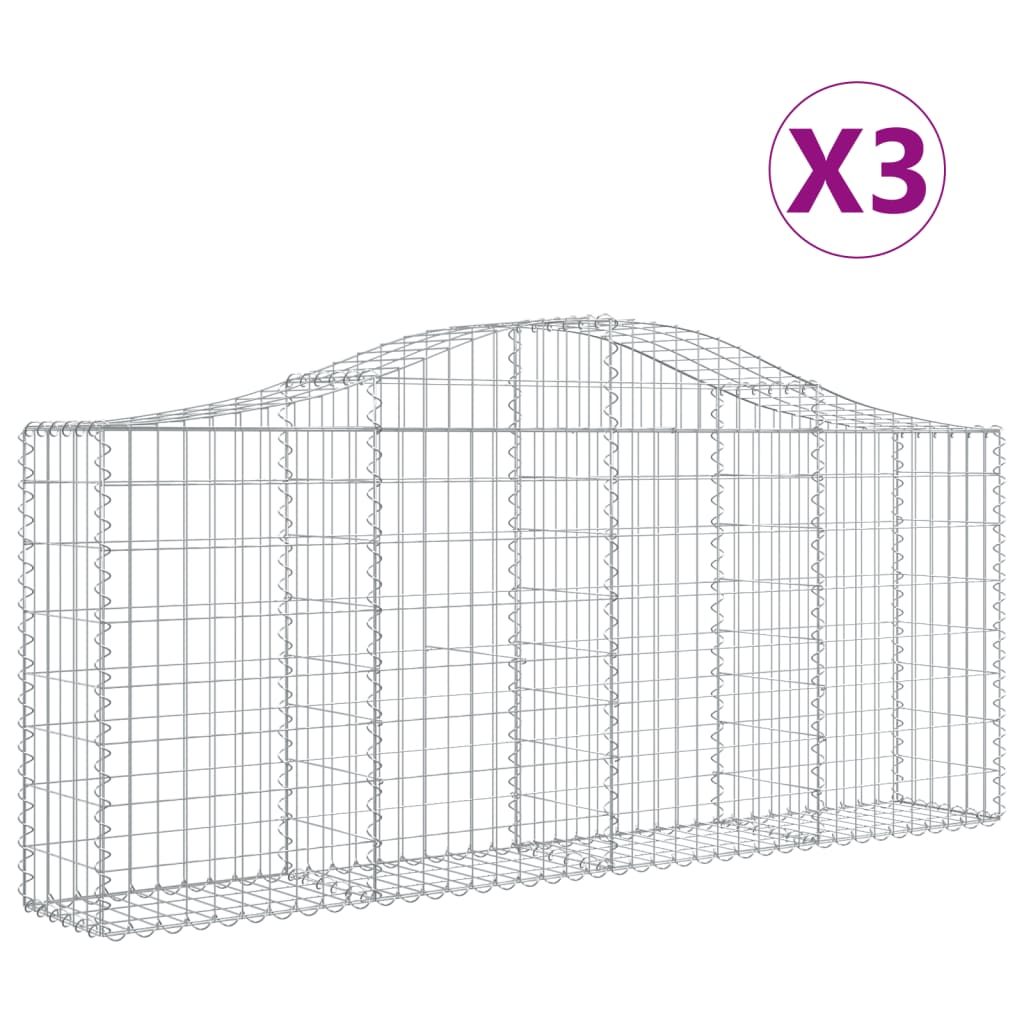 vidaXL Συρματοκιβώτια Τοξωτά 3 τεμ. 200x30x80/100 εκ. Γαλβαν. Ατσάλι - Image 2