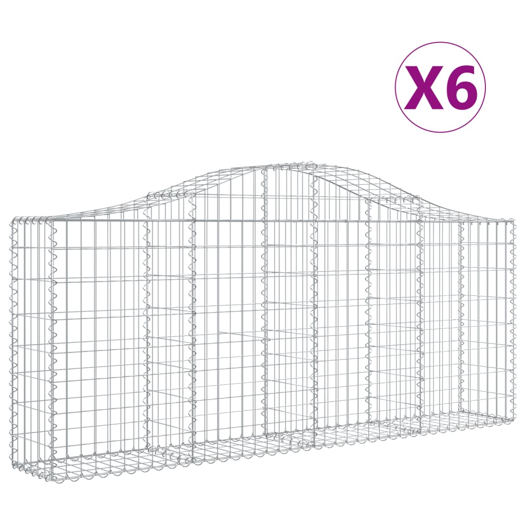 vidaXL Συρματοκιβώτια Τοξωτά 6 τεμ. 200x30x80/100 εκ. Γαλβαν. Ατσάλι - Image 2