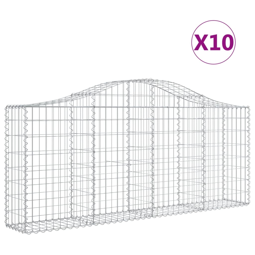 vidaXL Συρματοκιβώτια Τοξωτά 10 τεμ. 200x30x80/100 εκ. Γαλβαν. Ατσάλι - Image 2