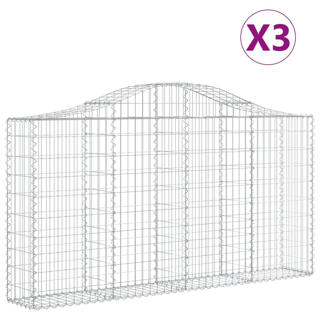 vidaXL Συρματοκιβώτια Τοξωτά 3 τεμ. 200x30x100/120 εκ. Γαλβαν. Ατσάλι - Image 2