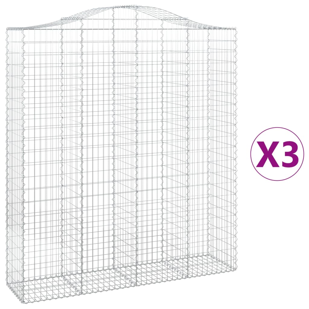 vidaXL Συρματοκιβώτια Τοξωτά 3 τεμ. 200x50x220/240 εκ. Γαλβαν. Ατσάλι - Image 2
