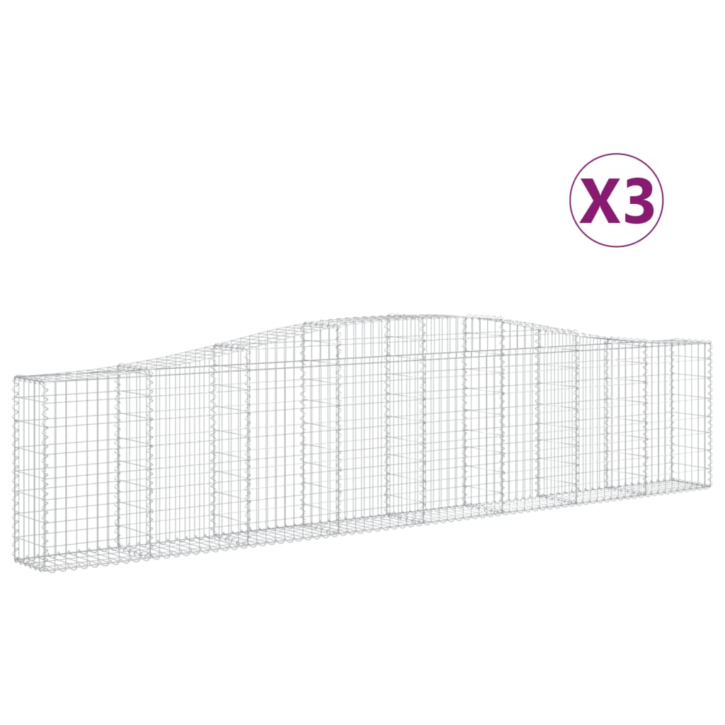 vidaXL Συρματοκιβώτια Τοξωτά 3 τεμ. 400x30x80/100 εκ. Γαλβαν. Ατσάλι - Image 2
