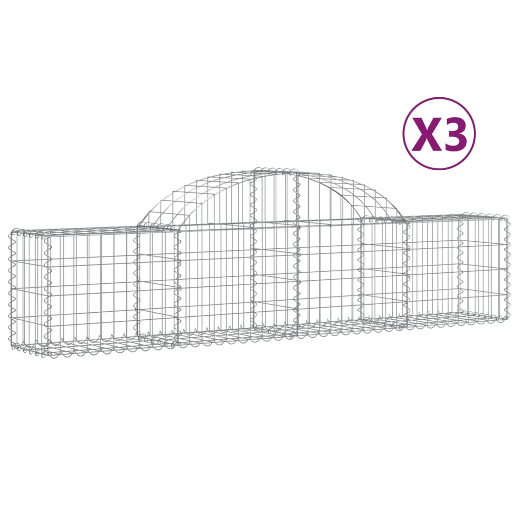 vidaXL Συρματοκιβώτια Τοξωτά 3 τεμ. 200x30x40/60 εκ. Γαλβαν. Ατσάλι - Image 2