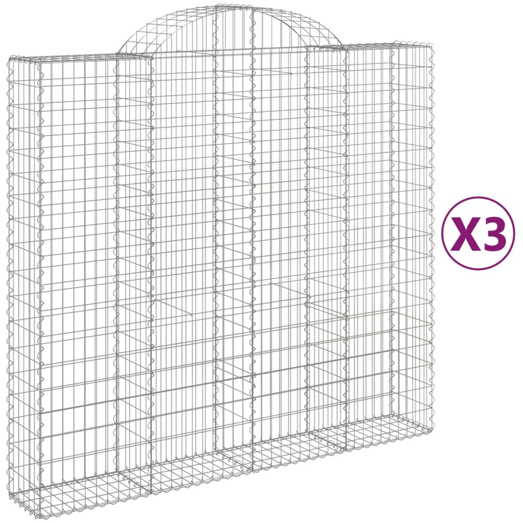 vidaXL Συρματοκιβώτια Τοξωτά 3 τεμ. 200x50x180/200 εκ. Γαλβαν. Ατσάλι - Image 2