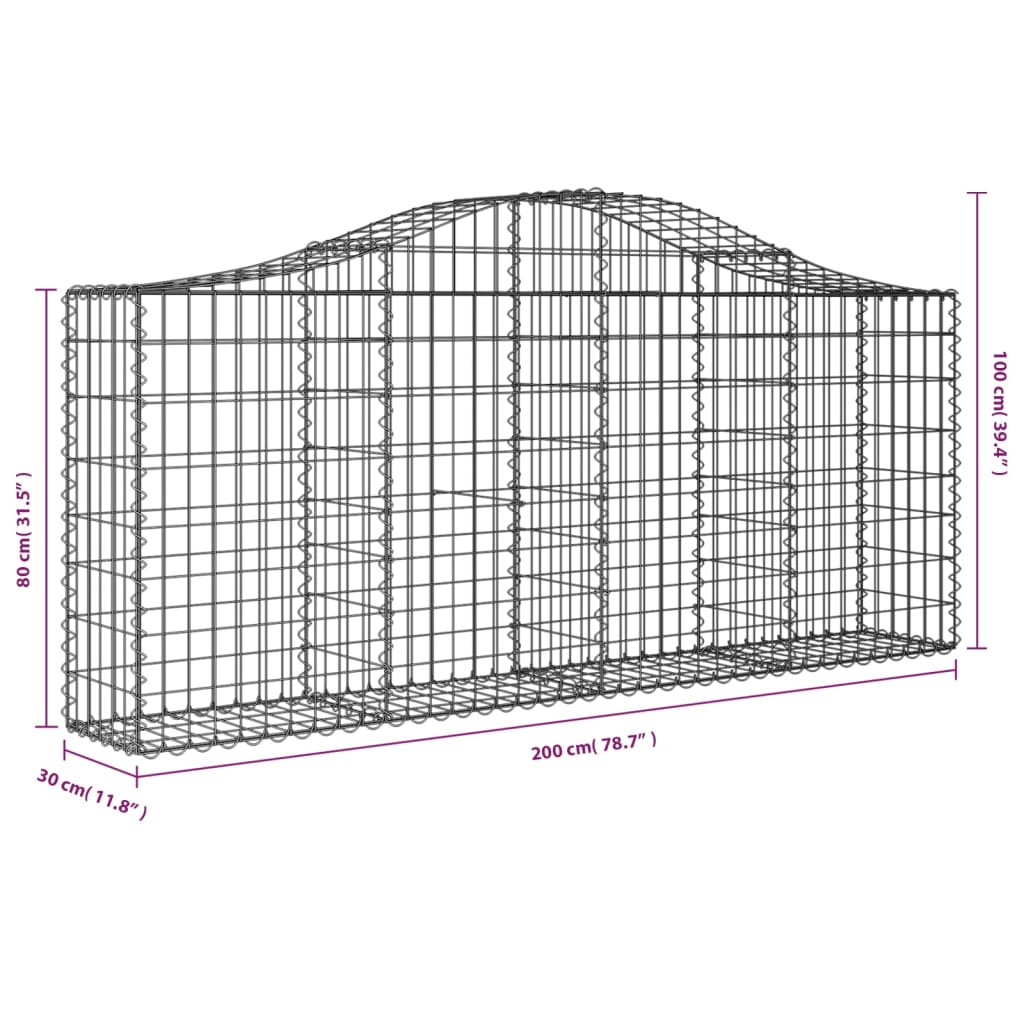 vidaXL Συρματοκιβώτιο Τοξωτό 200x30x80/100εκ. από Γαλβανισμένο Χάλυβα - Image 5