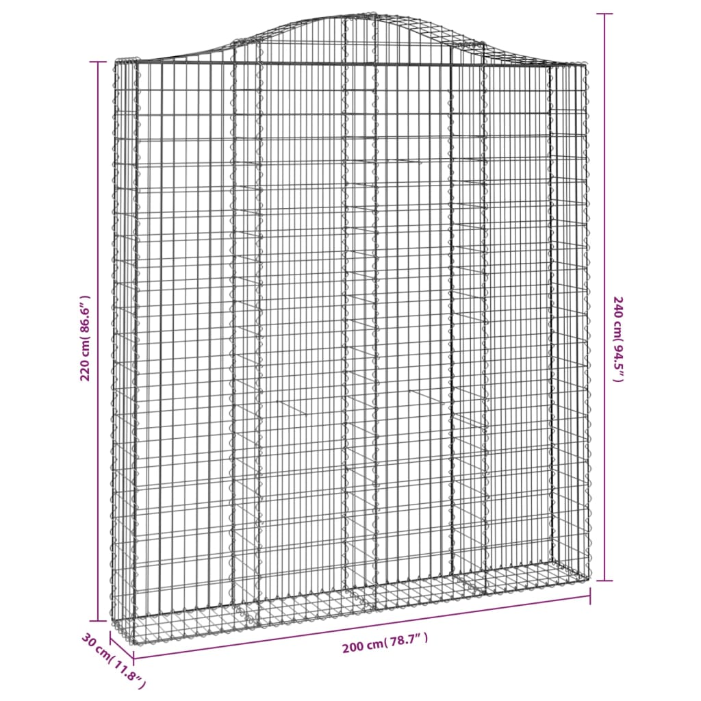 vidaXL Συρματοκιβώτιο Τοξωτό 200x30x220/240εκ. από Γαλβανισμένο Χάλυβα - Image 5