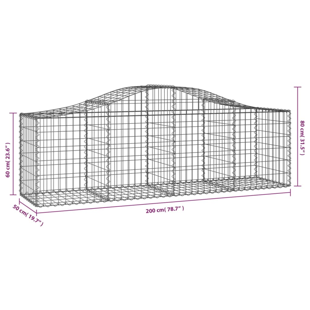 vidaXL Συρματοκιβώτιο Τοξωτό 200x50x60/80εκ. από Γαλβανισμένο Χάλυβα - Image 5