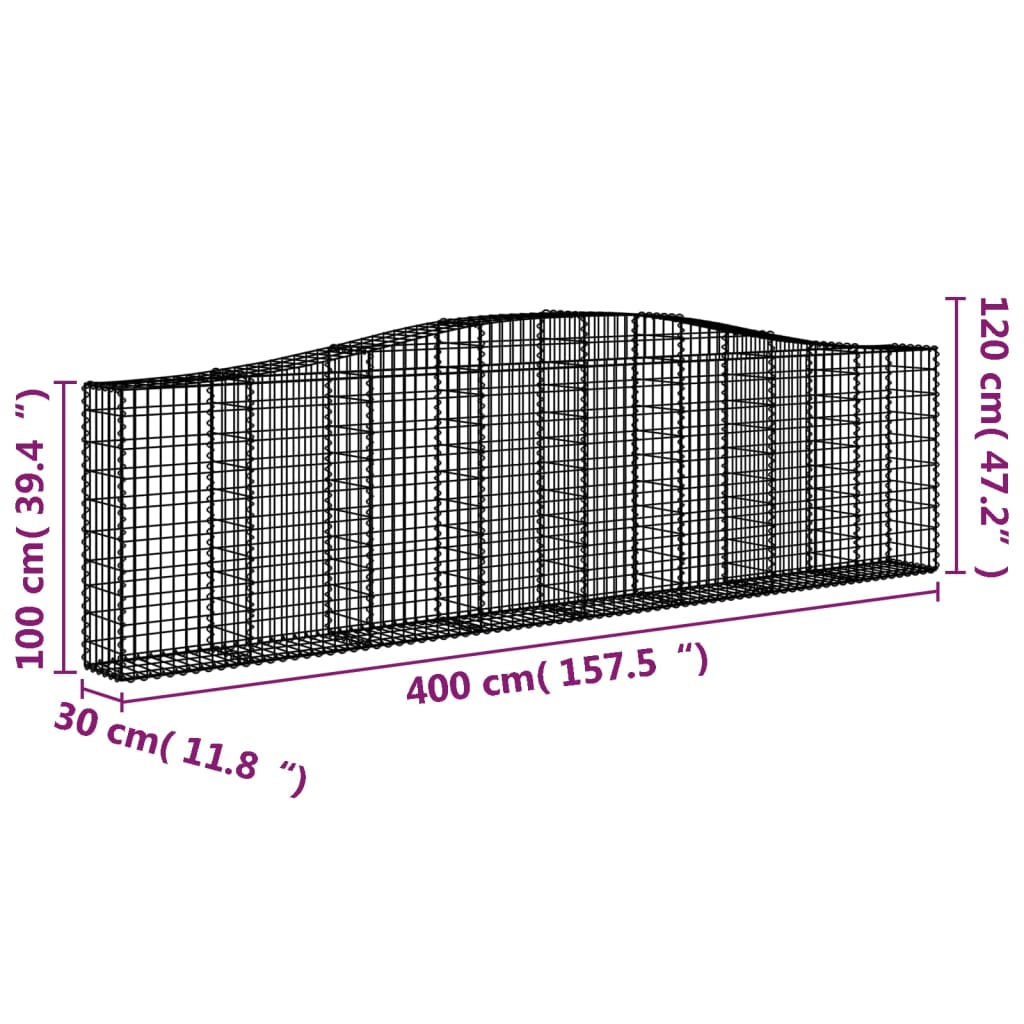 vidaXL Συρματοκιβώτιο Τοξωτό 400x30x100/120εκ. από Γαλβανισμένο Χάλυβα - Image 5