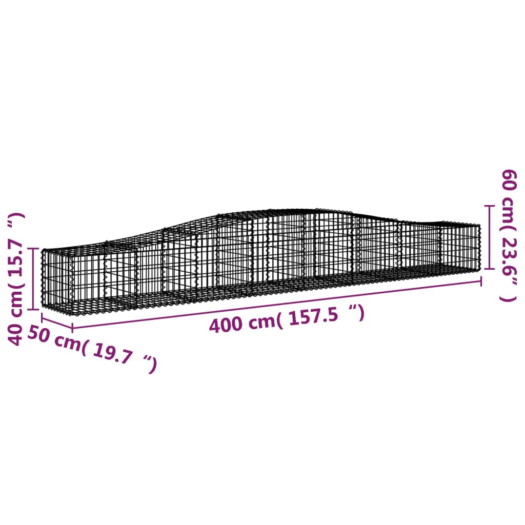 vidaXL Συρματοκιβώτιο Τοξωτό 400x50x40/60εκ. από Γαλβανισμένο Χάλυβα - Image 5