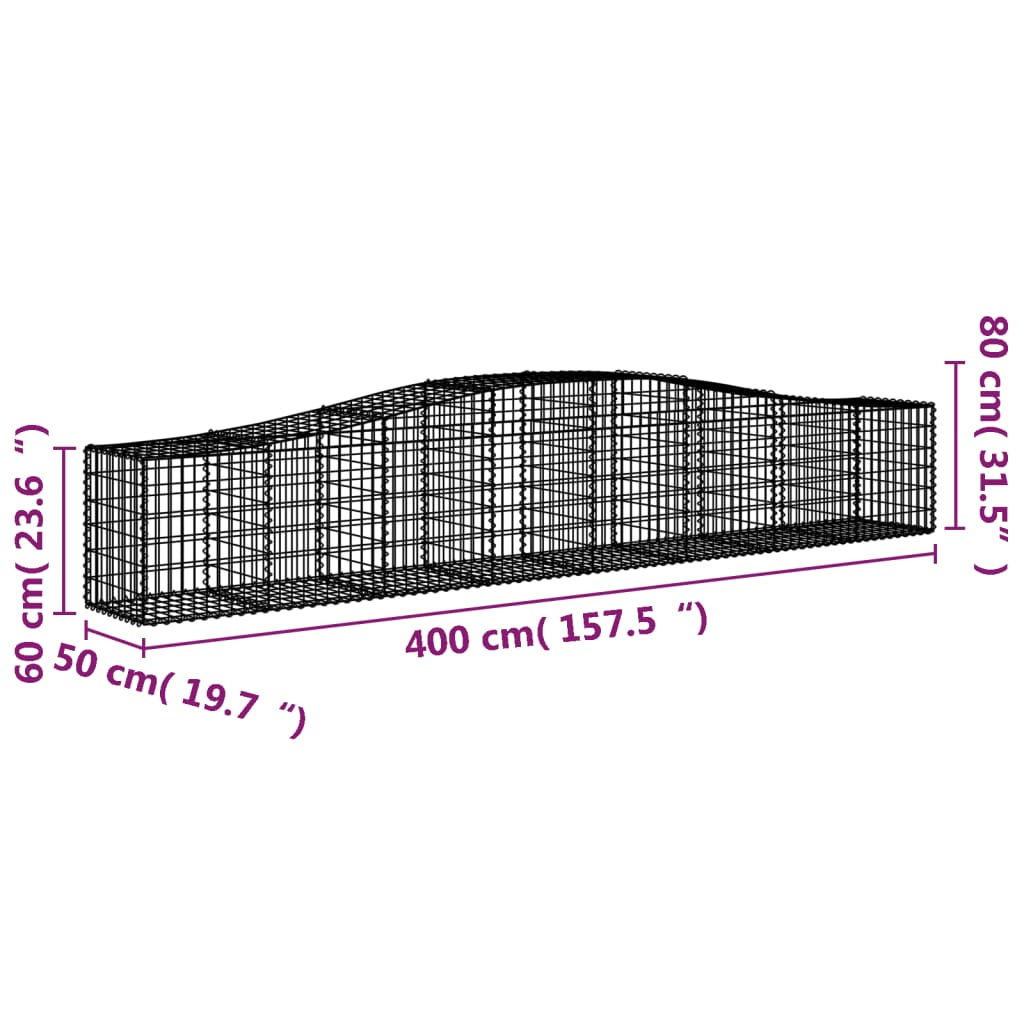 vidaXL Συρματοκιβώτιο Τοξωτό 400x50x60/80εκ. από Γαλβανισμένο Χάλυβα - Image 5