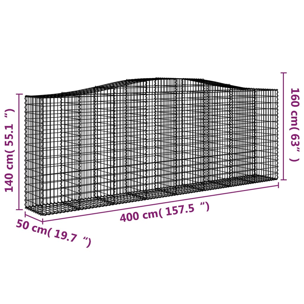 vidaXL Συρματοκιβώτιο Τοξωτό 400x50x140/160εκ. από Γαλβανισμένο Χάλυβα - Image 5