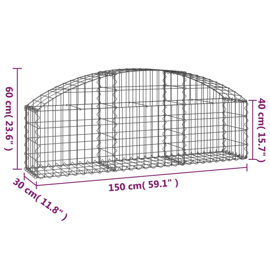 vidaXL Συρματοκιβώτιο Τοξωτό 150x30x40/60εκ. από Γαλβανισμένο Χάλυβα - Image 5