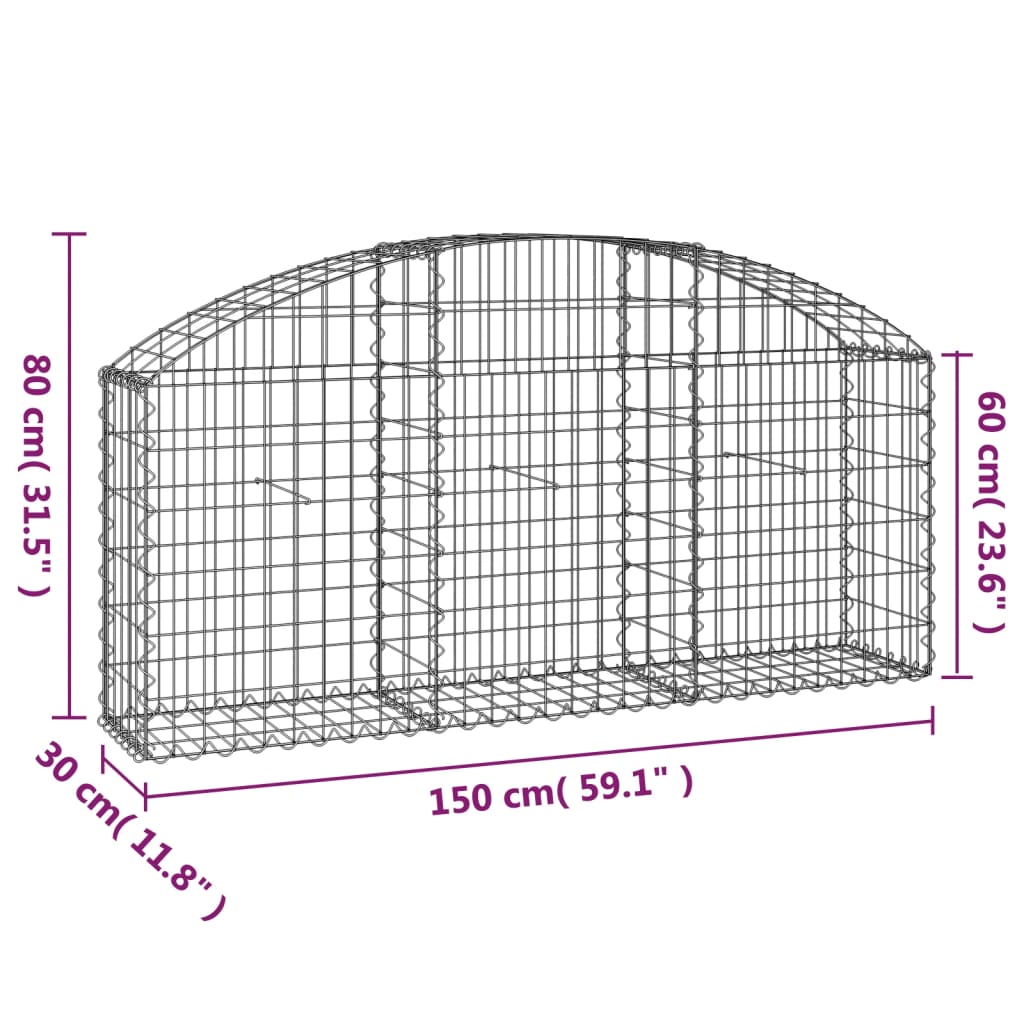 vidaXL Συρματοκιβώτιο Τοξωτό 150x30x60/80εκ. από Γαλβανισμένο Χάλυβα - Image 5