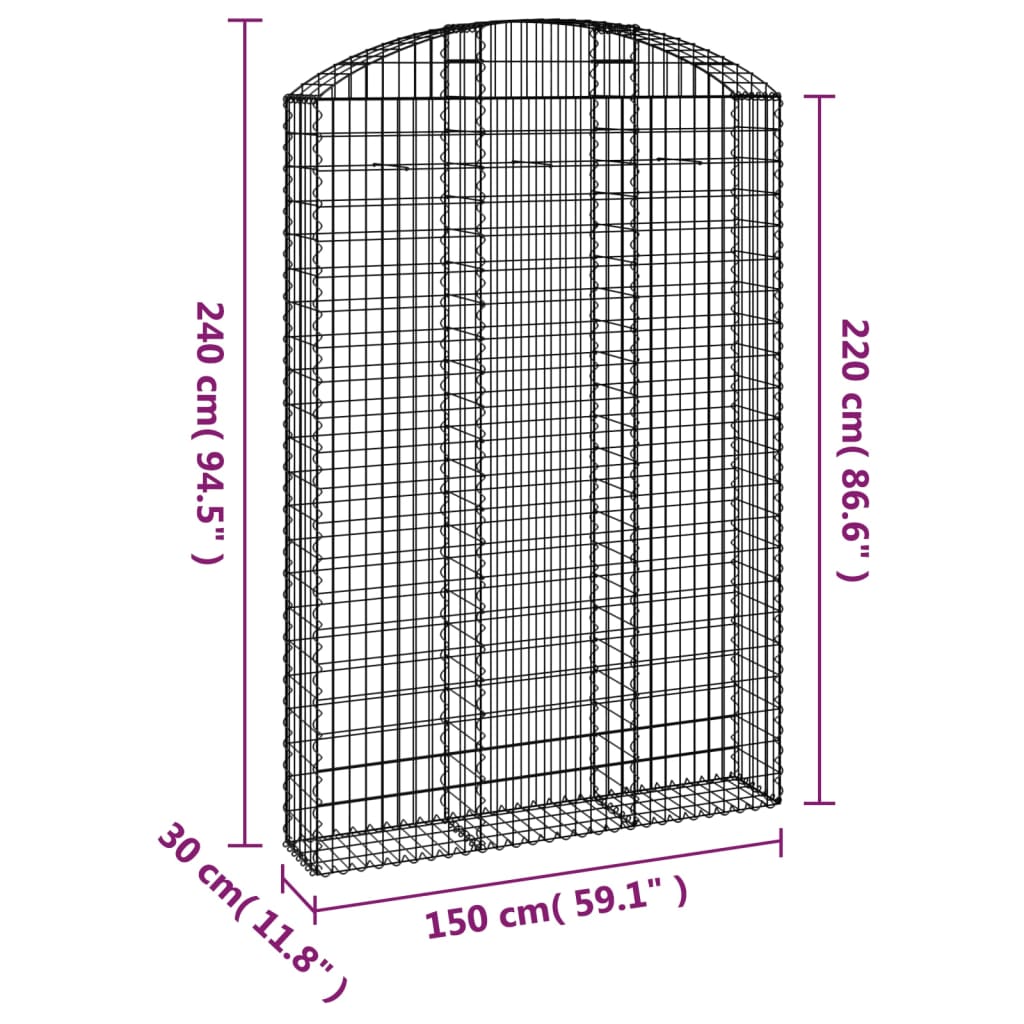 vidaXL Συρματοκιβώτιο Τοξωτό 150x30x220/240εκ. από Γαλβανισμένο Χάλυβα - Image 5
