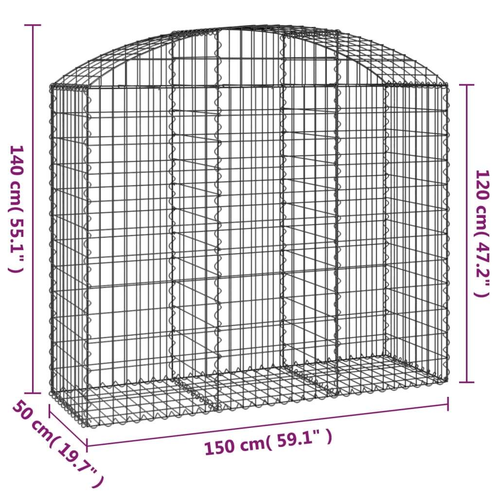 vidaXL Συρματοκιβώτιο Τοξωτό 150x50x120/140εκ. από Γαλβανισμένο Χάλυβα - Image 5